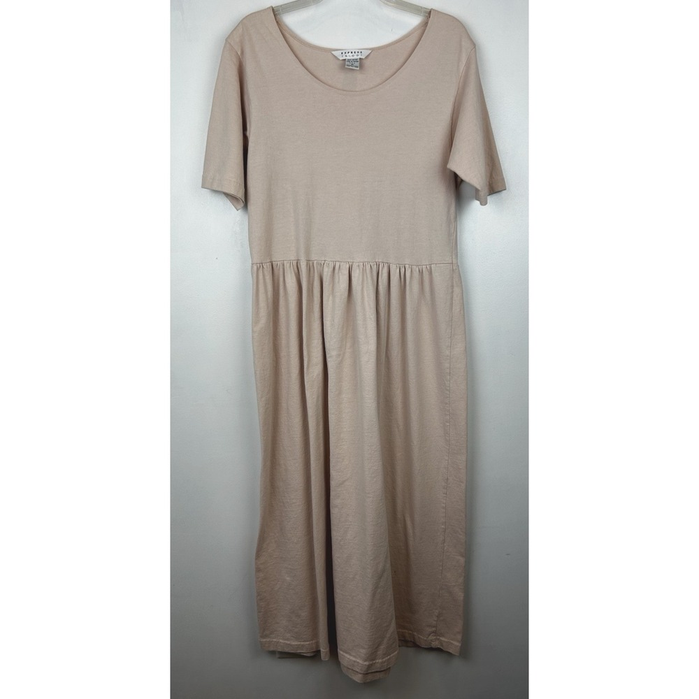 Vintage Express Tricot Maxi Dress Womens Medium Dropped Waist Pink Prairie 90s